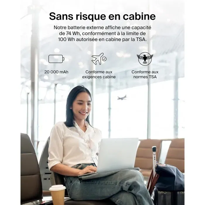 Belkin - Batterie externe portable 20000 mAh - Double port USB-A et USB-C - Charge rapide 15W - Rose