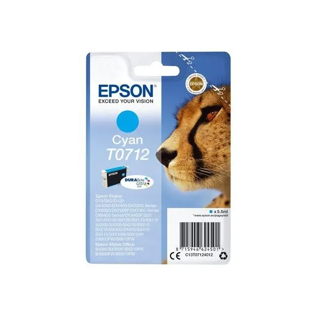 Epson Cartouche d'encre Cyan T0712 DurABrite Ultra pour imprimantes à jet d'encre - Référence C13T07124012