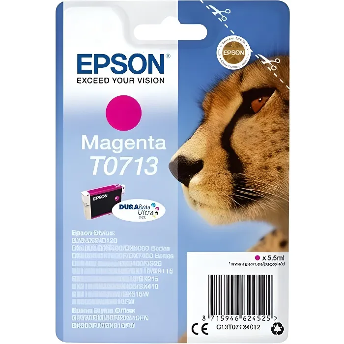 Epson - Cartouche d'encre Magenta T0713 pour imprimante - DURABrite - C13T07134012 Epson - Cartouche d'encre Magenta T0713 pour imprimante - DURABrite - C13T07134012