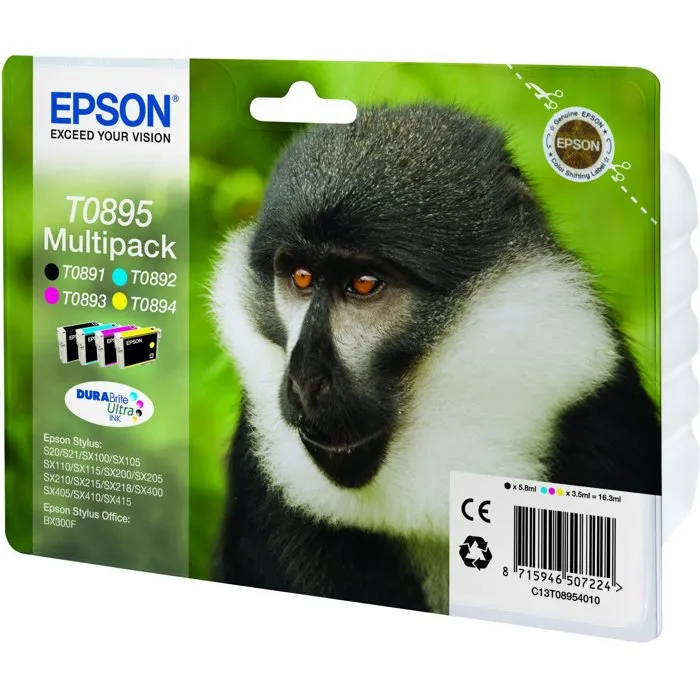 Epson Multipack 4 cartouches d'encre T0895 (C13T08954020) - Noir, Cyan, Magenta, Jaune Epson Multipack 4 cartouches d'encre T0895 (C13T08954020) - Noir, Cyan, Magenta, Jaune
