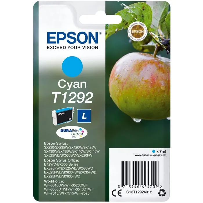 Epson Cartouche d'encre Cyan T1292 - Singlepack DURABrite Ultra (C13T12924012) Epson Cartouche d'encre Cyan T1292 - Singlepack DURABrite Ultra (C13T12924012)