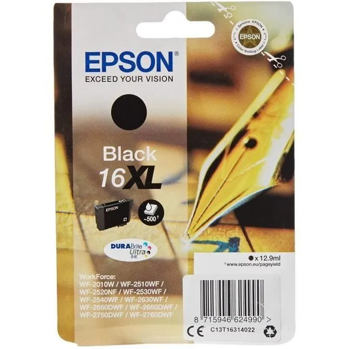 Epson Cartouche d'encre 16XL Noir - 12.9 ml, Rendement 500 pages