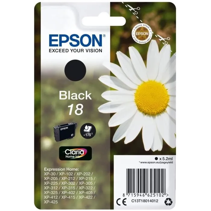 Epson Cartouche d'encre T1801 Noir - Cartouche Claria Home S (C13T18014012) pour imprimante à Pâquerette
