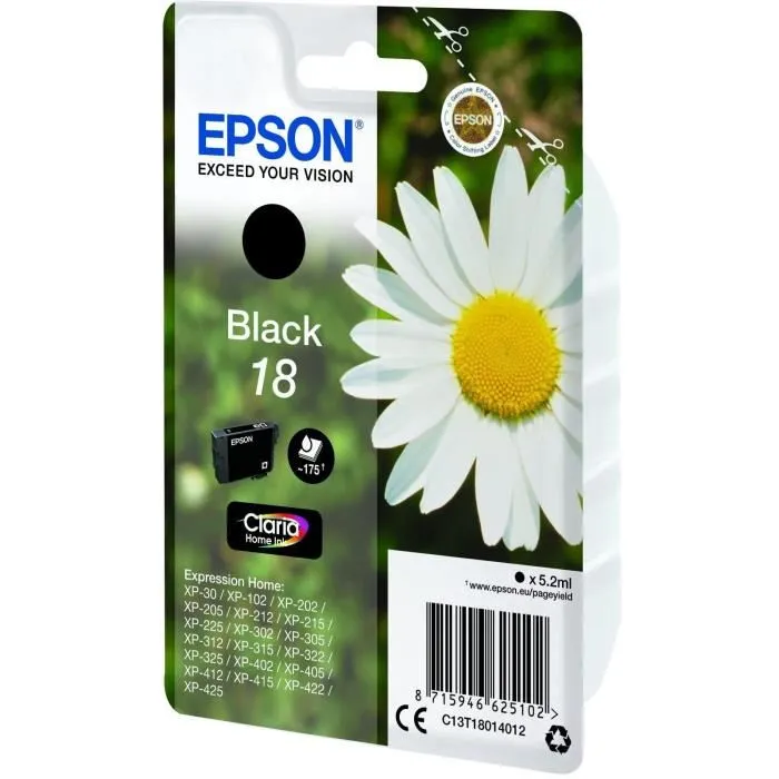 Epson Cartouche d'encre T1801 Noir - Cartouche Claria Home S (C13T18014012) pour imprimante à Pâquerette
