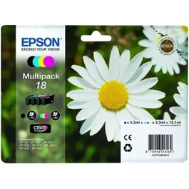 Cartouches d'encre compatibles Epson T1806 Pâquerette 4 couleurs (Noir, Cyan, Magenta, Jaune) pour imprimante MUFC - Pack de 4