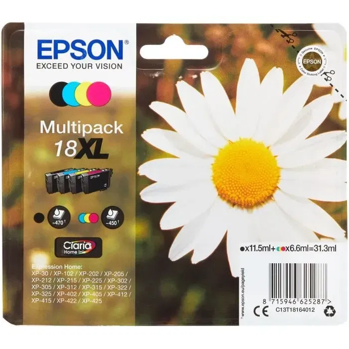 Epson Multipack XL T1806 - Cartouches d'encre 4 couleurs - Noir, Cyan, Magenta, Jaune - Réf. C13T18164012