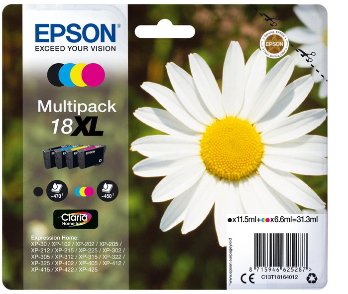 Epson Multipack de cartouches d'encre 18XL C13T18164012 Noir, Cyan, Magenta, Jaune