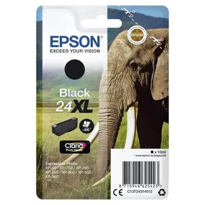 Epson Cartouche d'encre T2431 XL Noir C13T24314012 - Compatible XP-55/XP-750/XP-760/XP-850/XP-860/XP-950/XP-960/XP-970 - 10 ml - Rendement 500 pages