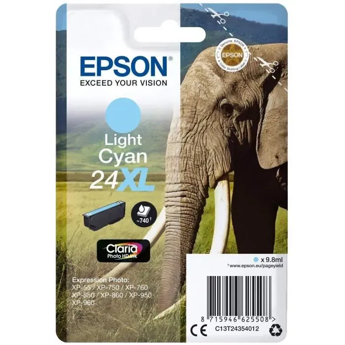 Epson Cartouche d'encre T2435 XL Cyan Clair pour série Elephant - Référence C13T24354012 Epson Cartouche d'encre T2435 XL Cyan Clair pour série Elephant - Référence C13T24354012