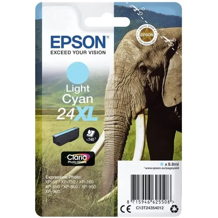 Epson Cartouche d'encre T2435 XL Cyan Clair pour série Elephant - Référence C13T24354012 Epson Cartouche d'encre T2435 XL Cyan Clair pour série Elephant - Référence C13T24354012