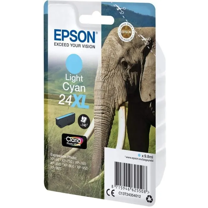 Epson Cartouche d'encre T2435 XL Cyan Clair pour série Elephant - Référence C13T24354012 Epson Cartouche d'encre T2435 XL Cyan Clair pour série Elephant - Référence C13T24354012