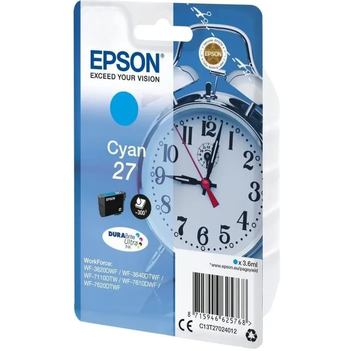 Epson Cartouche d'encre Cyan T2702 Réveil (C13T27024012) - Compatible imprimantes Epson Epson Cartouche d'encre Cyan T2702 Réveil (C13T27024012) - Compatible imprimantes Epson