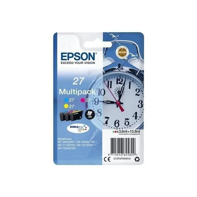 Epson Multipack T2705 - Pack de 3 cartouches d'encre DURABrite Ultra (Cyan, Magenta, Jaune) pour WorkForce WF-3620DWF, WF-3640DTWF, WF-7110DTW, WF-7210DTW, WF-7610DWF Epson Multipack T2705 - Pack de 3 cartouches d'encre DURABrite Ultra (Cyan, Magenta, Jaune) pour WorkForce WF-3620DWF, WF-3640DTWF, WF-7110DTW, WF-7210DTW, WF-7610DWF