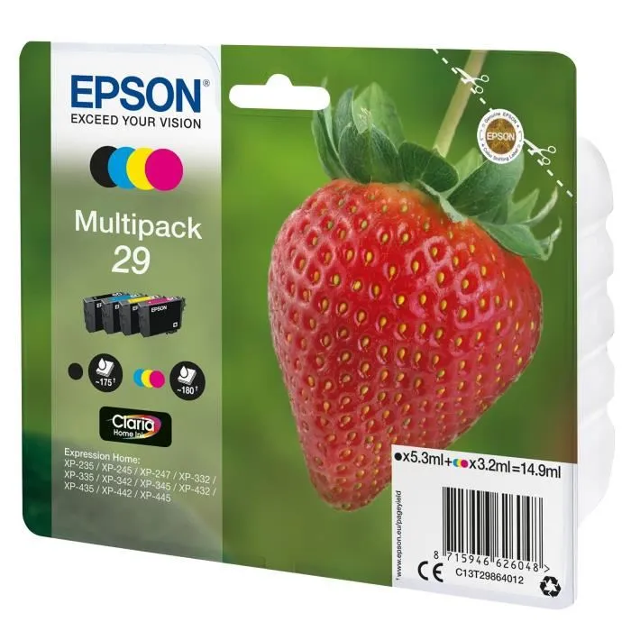 Epson PACK FRAISE 4CL - Pack de 4 cartouches d'encre (Noir, Cyan, Magenta, Jaune)