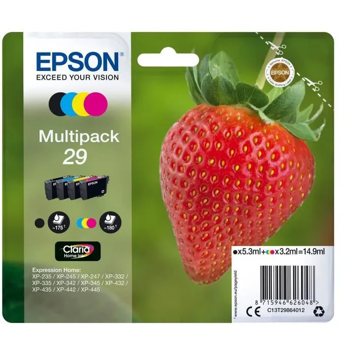 Epson PACK FRAISE 4CL - Pack de 4 cartouches d'encre (Noir, Cyan, Magenta, Jaune)