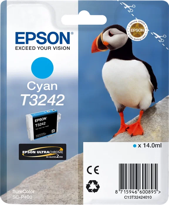 Epson C13T32424010 Cartouche d'encre cyan T3242, ~980 pages Epson C13T32424010 Cartouche d'encre cyan T3242, ~980 pages