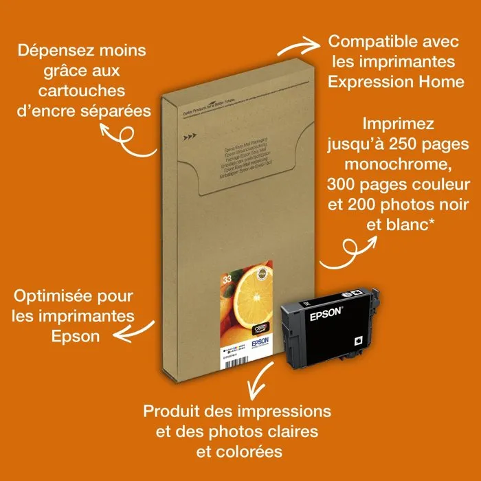 Epson C13T33374011 - Pack de 5 cartouches d'encre Claria 33 - Cyan, Magenta, Jaune, Noir, Noir Photo - 24,4 ml