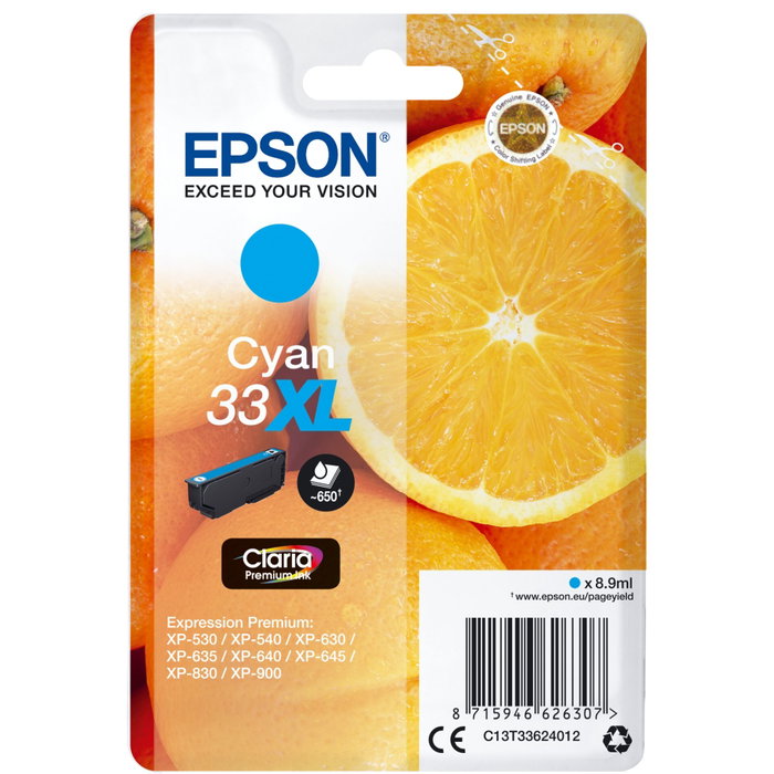 Epson Cartouche d'encre Claria Premium 33 XL Cyan T3362 Epson Cartouche d'encre Claria Premium 33 XL Cyan T3362