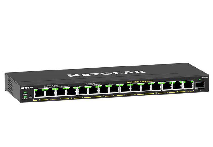 Netgear Switch Ethernet Gigabit 16 Ports PoE+ (180W) avec 1 Port SFP - Conception silencieuse sans ventilateur