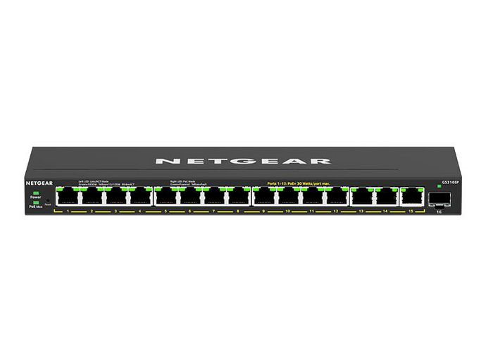 Netgear Switch Ethernet Gigabit 16 Ports PoE+ (180W) avec 1 Port SFP - Conception silencieuse sans ventilateur