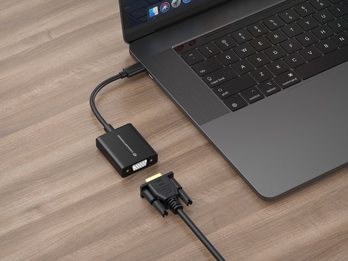 Conceptronic Adaptateur USB-C vers VGA, noir, aluminium, 1080p 60Hz, câble 0,1m