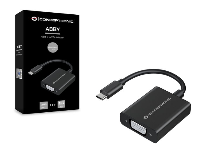 Conceptronic Adaptateur USB-C vers VGA, noir, aluminium, 1080p 60Hz, câble 0,1m