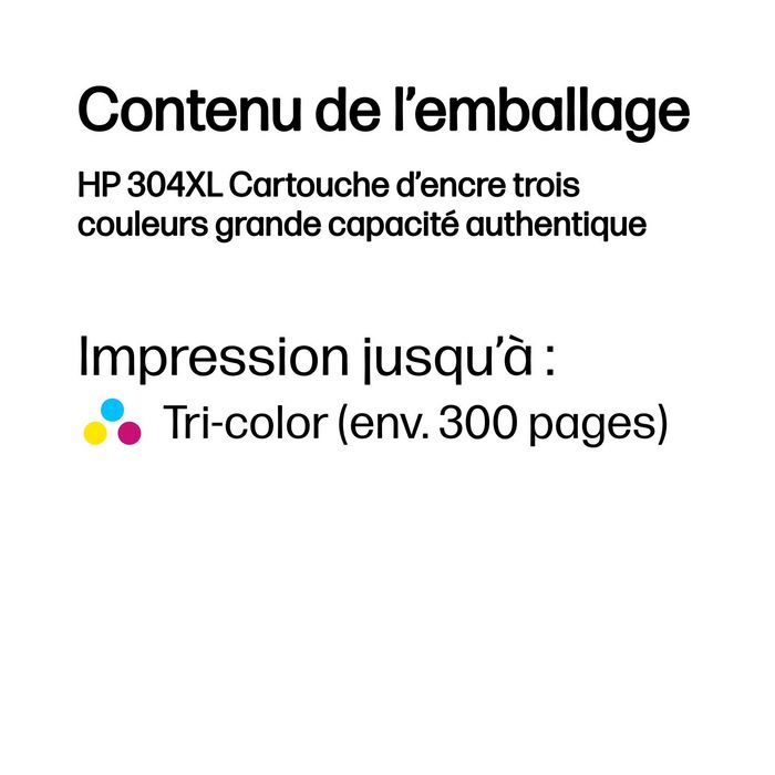 HP 304XL Cartouche d'encre trois couleurs grande capacité haute capacité HP 304XL Cartouche d'encre trois couleurs grande capacité haute capacité