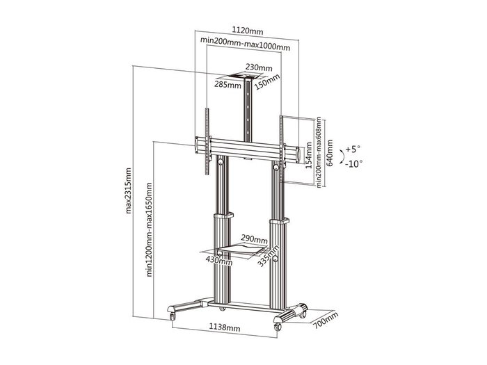 Equip EQ650605 Support Sol TV sur Roulettes Couleur Aluminium Jusqu'à 100 Pouces et 100 kg Equip EQ650605 Support Sol TV sur Roulettes Couleur Aluminium Jusqu'à 100 Pouces et 100 kg