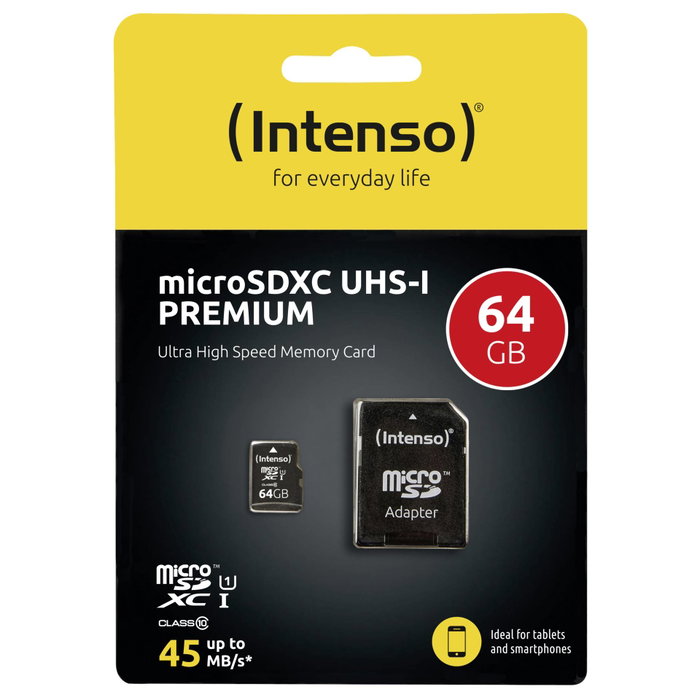 Intenso Carte mémoire Micro SDXC UHS-I Premium 64 Go avec adaptateur