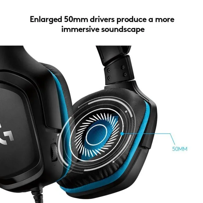 Logitech 981-000770 Casque Gaming G432 avec son surround 7.1 et micro, USB et 3.5 mm, noir et cyan