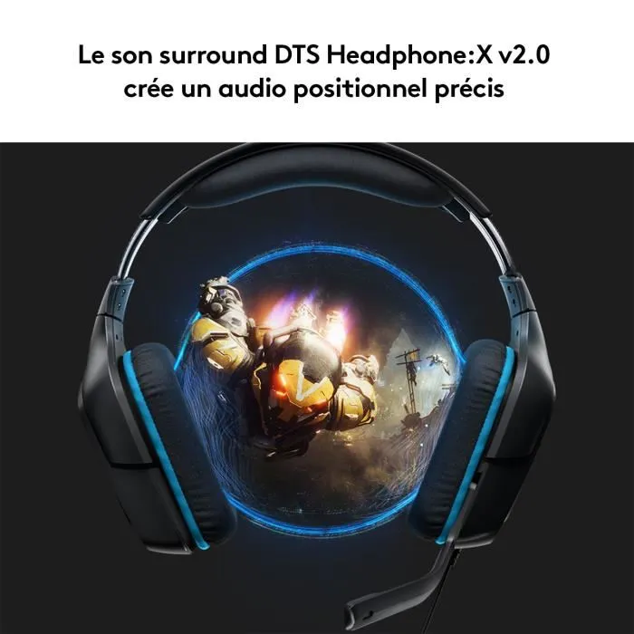 Logitech 981-000770 Casque Gaming G432 avec son surround 7.1 et micro, USB et 3.5 mm, noir et cyan
