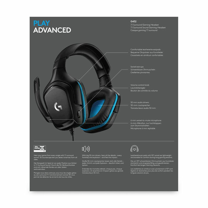 Logitech G432 Casque Gaming 7.1 Surround Bleu/Noir Logitech G432 Casque Gaming 7.1 Surround Bleu/Noir