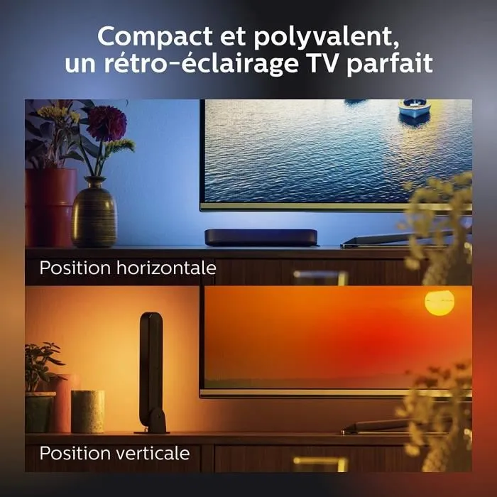 Philips Hue Hue Play - Barre d'éclairage LED connectée Bluetooth, éclairage d'ambiance avec 16 millions de couleurs et blancs chauds à froids, Blanc Philips Hue Hue Play - Barre d'éclairage LED connectée Bluetooth, éclairage d'ambiance avec 16 millions de couleurs et blancs chauds à froids, Blanc