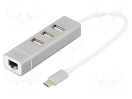 DIGITUS Hub USB avec RJ45, 3x USB-A et USB-C, gris