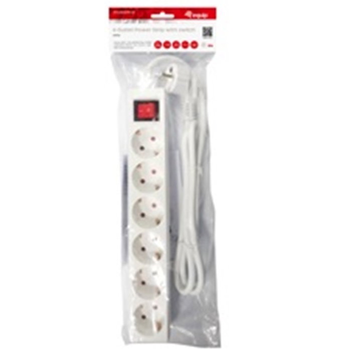 Equip Multiprise 6 Prises Type F avec Interrupteur Blanc - Longueur de Câble 1,5m - 250V - Plastique Equip Multiprise 6 Prises Type F avec Interrupteur Blanc - Longueur de Câble 1,5m - 250V - Plastique