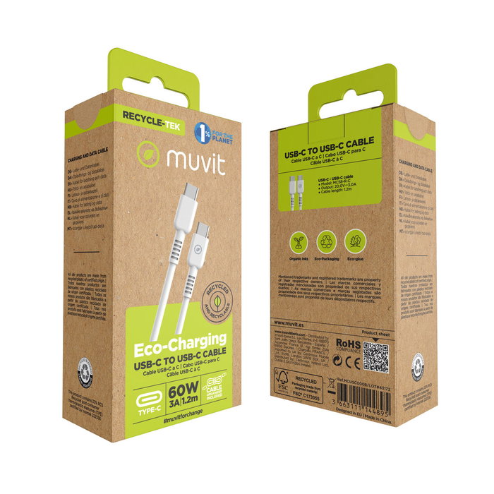 Câble USB-C Muvit MCUSC0008 Blanc Noir 1,2 m