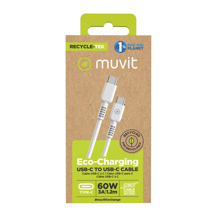 Câble USB-C Muvit MCUSC0008 Blanc Noir 1,2 m