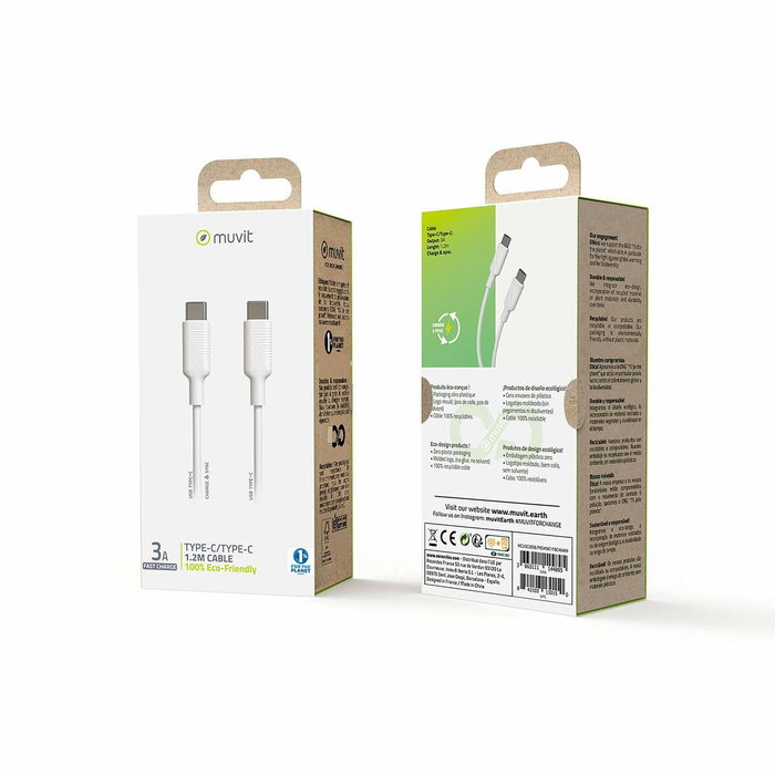 Câble USB-C Muvit MCUSC0008 Blanc Noir 1,2 m