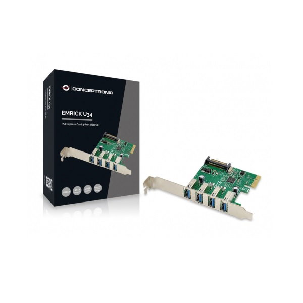 Conceptronic CARDUSB3PCE4 Carte PCI Express 4 Ports USB 3.0 SuperSpeed 5 Gbps