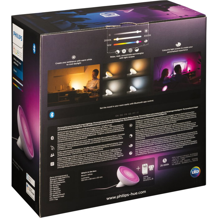 Philips Hue White & Color Ambiance Bloom, Lampe de table LED 4ème génération, Blanc