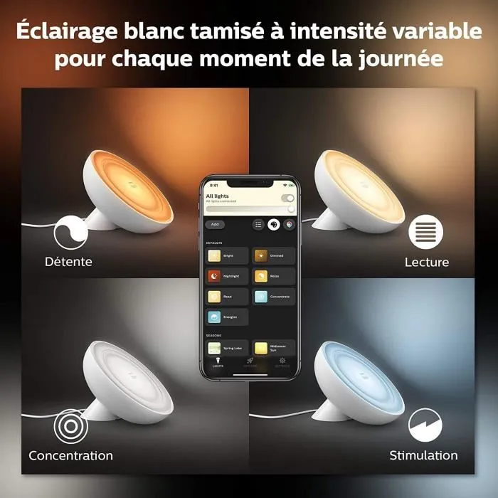Philips Hue Lampe de table LED Bloom White & Color Ambiance 4ème génération - Blanc, Bluetooth, Compatible Alexa, Google Assistant et Apple HomeKit