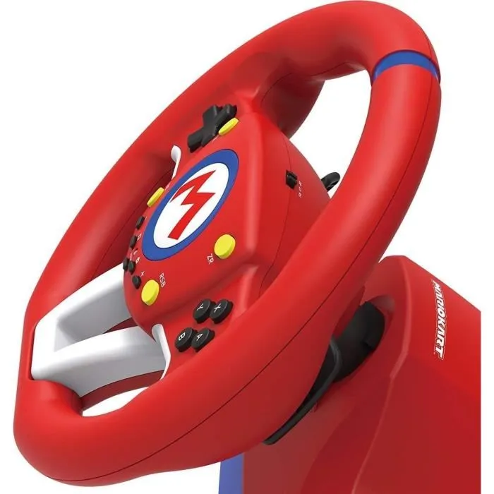 Hori Wheel Pro Mini - Volant de course avec pédales pour Nintendo Switch, bouton Attacher Auto pour Mario Kart - Design ergonomique rouge et bleu