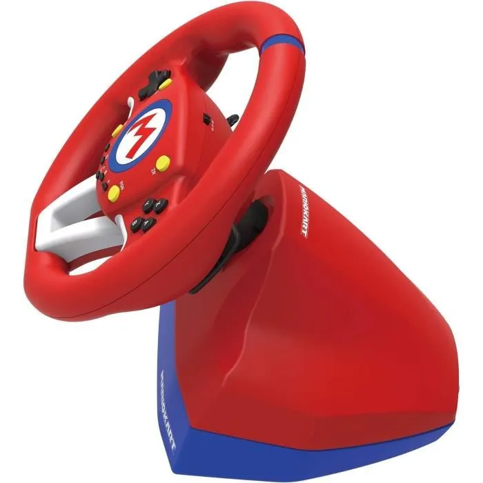 Hori Wheel Pro Mini - Volant de course avec pédales pour Nintendo Switch, bouton Attacher Auto pour Mario Kart - Design ergonomique rouge et bleu