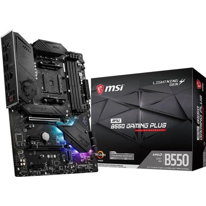 MSI MPG B550 GAMING PLUS - Carte mère AMD B550 Socket AM4, ATX, avec connecteurs USB 3.2 Gen2, HDMI, 2.5G LAN et RGB Mystic Light MSI MPG B550 GAMING PLUS - Carte mère AMD B550 Socket AM4, ATX, avec connecteurs USB 3.2 Gen2, HDMI, 2.5G LAN et RGB Mystic Light
