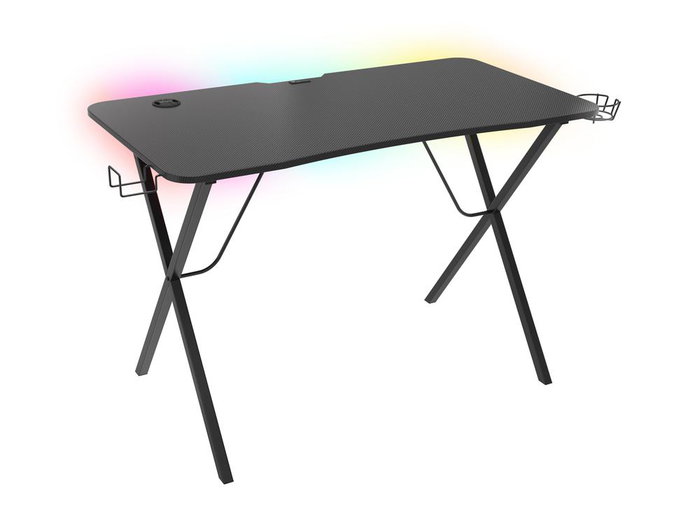 Genesis Mesa Gaming Holm 200 RGB Bureau Gaming avec Hub USB 3.0, RGB LED, MDF Noir, 113x60x75 cm