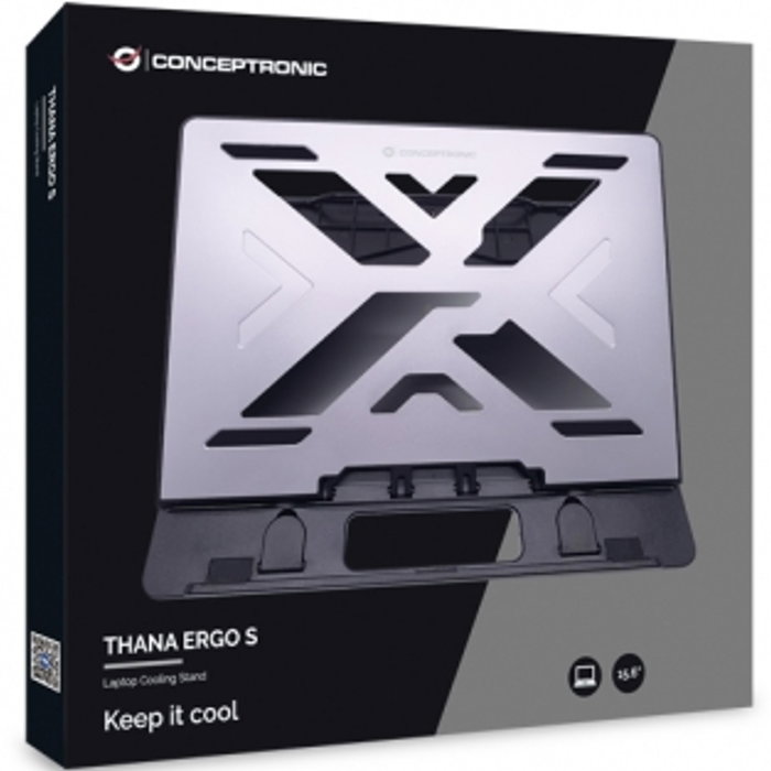 Conceptronic ERGO Support de Refroidissement pour Ordinateur Portable jusqu'à 15.6 Pouces, Base Ergonomique avec 7 Niveaux de Hauteur, Aluminium, Antidérapant, Charge Max 50kg