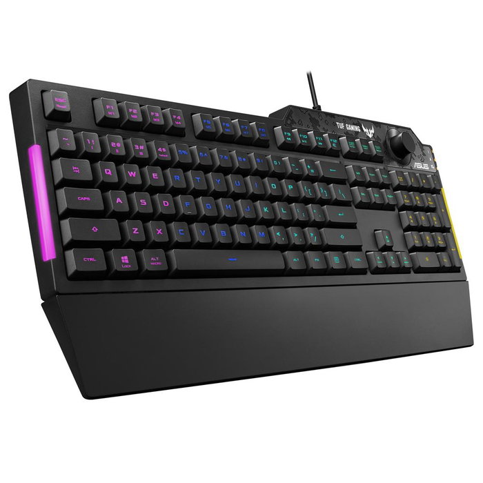 Asus TUF Gaming K1 Teclado Gaming RGB QWERTY - Interrupteurs silencieux, 19 NKRO, rétroéclairage RGB 5 zones, repose-poignet