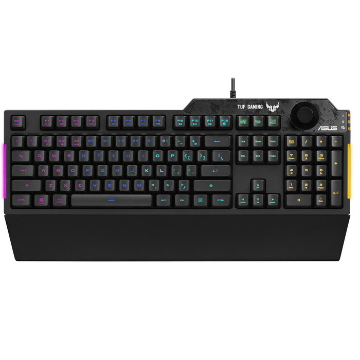Asus TUF Gaming K1 Teclado Gaming RGB QWERTY - Interrupteurs silencieux, 19 NKRO, rétroéclairage RGB 5 zones, repose-poignet