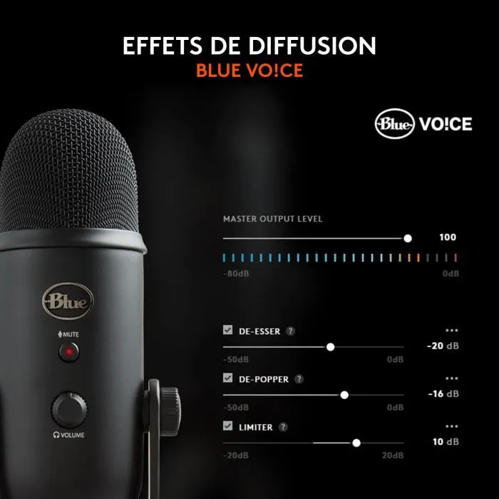 Logitech Microphone USB Yeti Noir 988-000229 - Micro de bureau avec condensateur