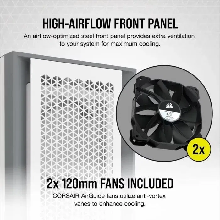 Corsair CC-9011211-WW Boîtier PC Moyen Tour 5000D Airflow ATX Blanc avec Panneau Latéral en Verre Trempé et Refroidissement Optimal